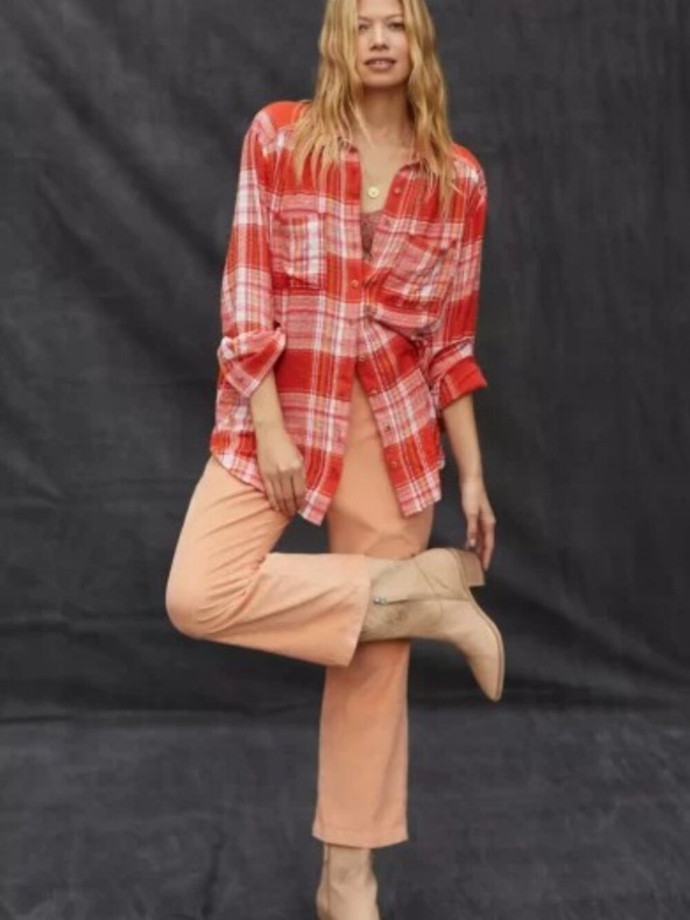 ANTHROPOLOGIE PILCRO Relaxed Plaid Button Down Oversized Shirt Size XS